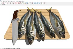 厨房美食砧板上鲜鱼的sketchup模型