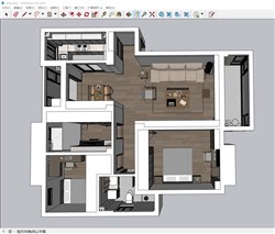 现代家装户型鸟瞰的sketchup模型