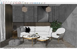 极简客厅沙发茶几的sketchup模型