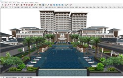 东南亚风格酒店泳池景观的sketchup模型