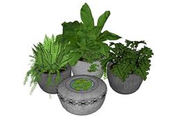 石制花盆植物模型