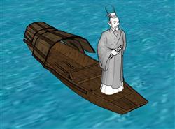还原古人乘舟画面的精致模型