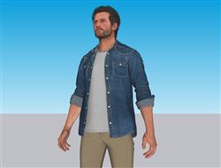 写实外国男性 3D 模型，牛仔衬衫搭配休闲裤，尽显随性魅力