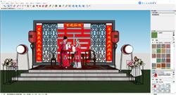 中式户外婚礼舞台模型，古典元素营造浪漫氛围