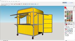 SketchUp亮眼黄色商业贩售车模型，灵活贩卖亭设计助力商业经营