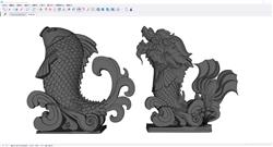鲤鱼和龙头鱼身雕塑SU模型 免费sketchup模型下载