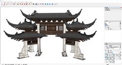 中式挑檐斗拱门楼牌坊SU模型 免费sketchup模型下载