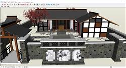 中式住宅建筑庭院SU模型 免费sketchup模型下载