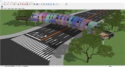 斑马线公路上的人行天桥SU模型