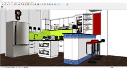 清新厨房橱柜吧台SU模型 免费sketchup模型下载