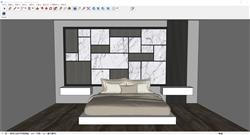 卧室床铺背景墙SU模型 免费sketchup模型下载