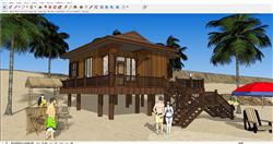 沙滩木屋和2D人物SU模型 免费sketchup模型下载
