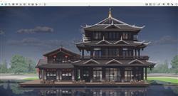 中式商业餐饮建筑SU模型