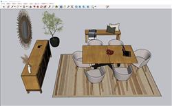 利比里亚木制餐桌椅SU模型 免费sketchup模型下载