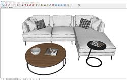 现代沙发茶几组合SU模型 免费sketchup模型下载