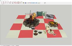 野餐地毯篝火SU模型 免费sketchup模型下载