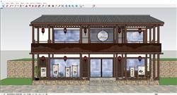 中式商铺饭店建筑SU模型