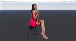 红衣坐姿女性人物SU模型
