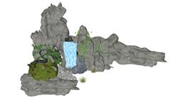假山流水景观SU模型
