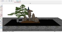 罗汉松庭院景观石头SU模型