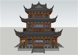 中式古建筑阁楼SU模型