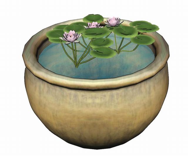 荷花池水缸景观小品SU模型