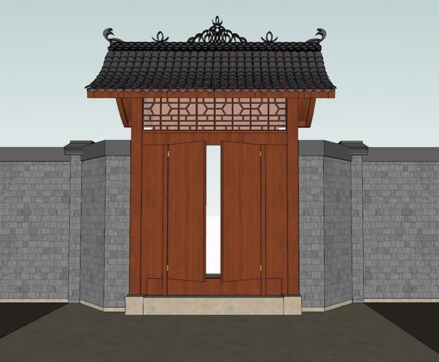 中式入户门院门SU模型