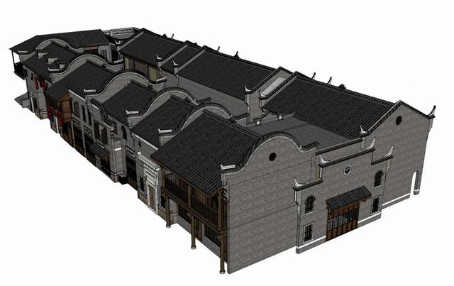 中式民国商铺建筑SU模型