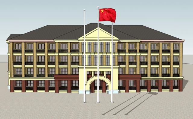 学校建筑带旗杆的SU模型
