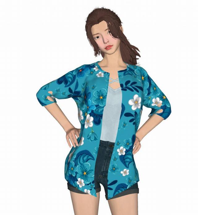 夏日蓝色花衣服女人的SU模型