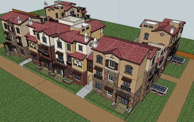 西班牙别墅住宅建筑SU模型