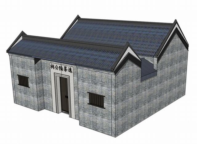 中式祠堂建筑外观SU模型