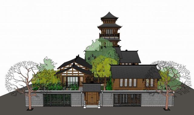 中式民宿合院住宅建筑的SU模型