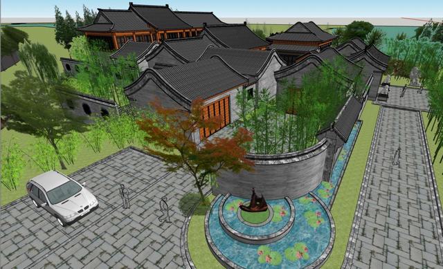 中式古建筑风格民居合院SU模型