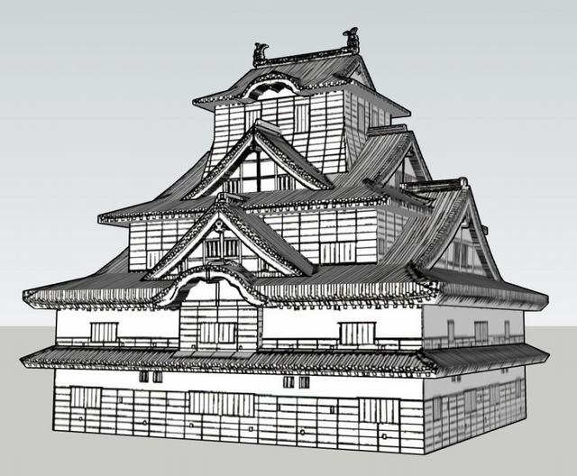 日式古建筑白模SU模型