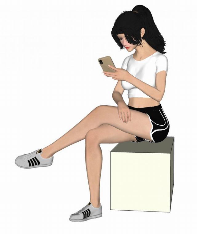 玩手机坐姿女人的su模型