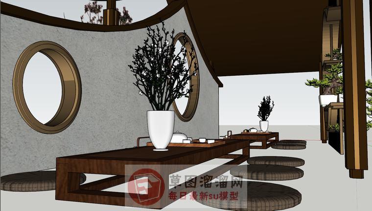 新中式廊架茶具桌草图模型上传日期是2020-09-03