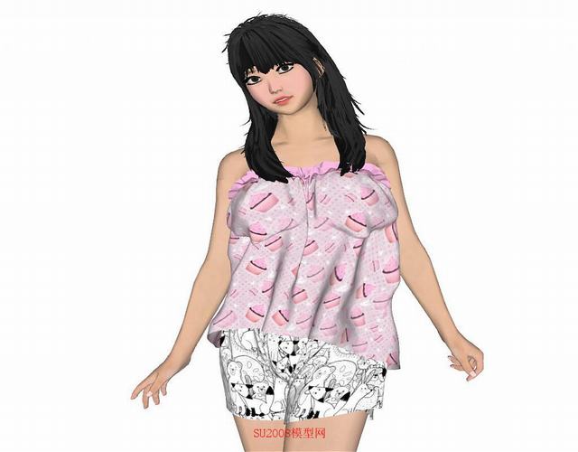 家居服粉色睡衣女孩SU模型