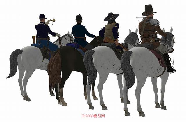 欧洲骑士牛仔骑兵人物SU模型