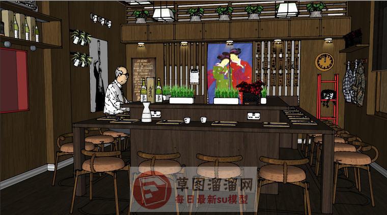 日式茶餐厅餐厅SU模型