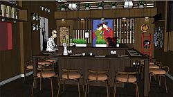 日式茶餐厅餐厅SU模型 免费sketchup模型下载