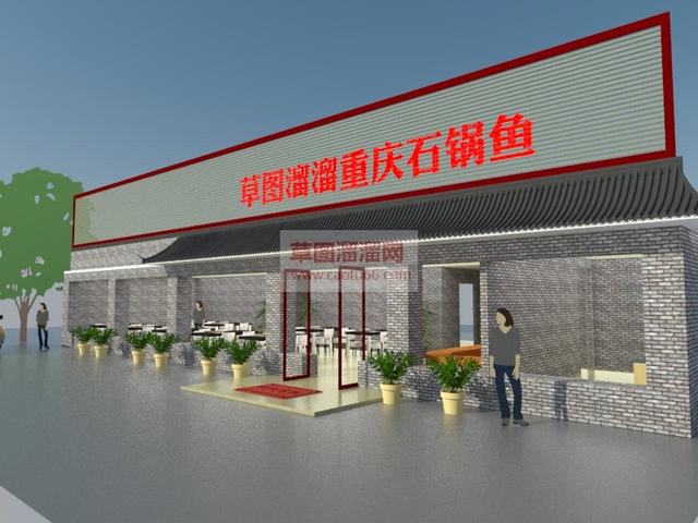 中式餐厅饭店门面SU模型