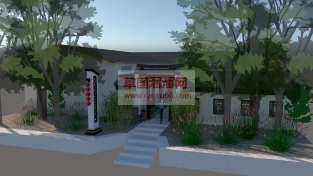中式会所庭院SU模型