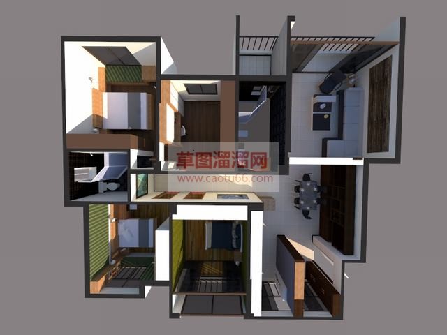 简约户型样板间SU模型