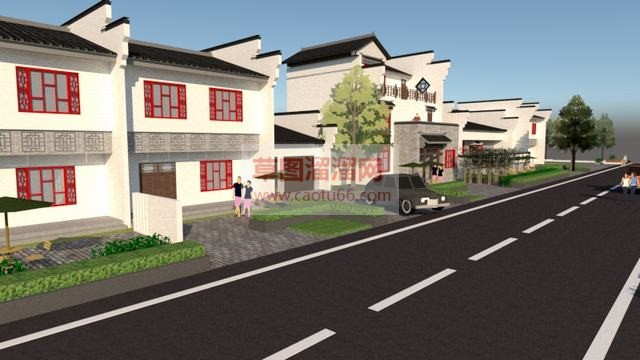 中式建筑街道SU模型