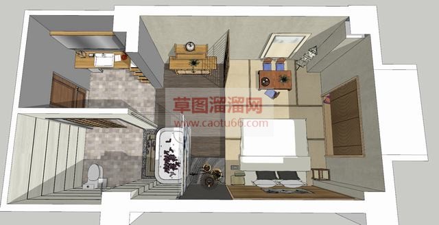 日式酒店套房SU模型