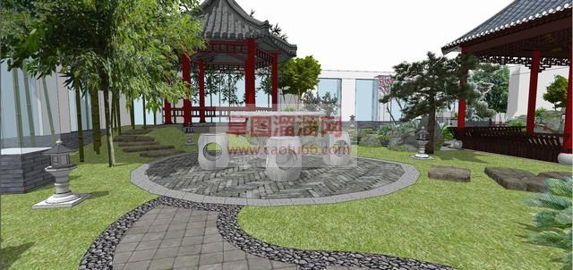 中式花园庭院SU模型