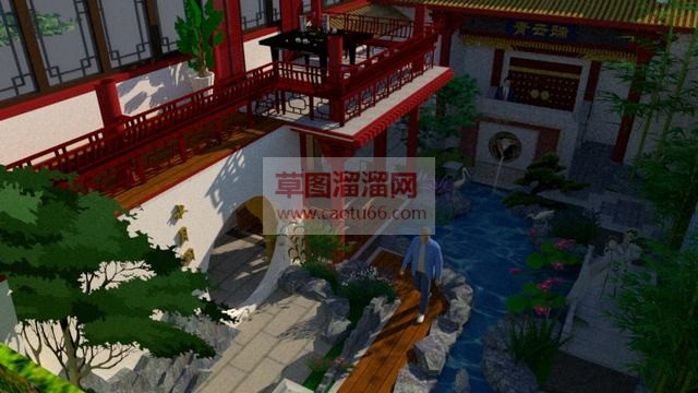 中式庭院阁楼SU模型
