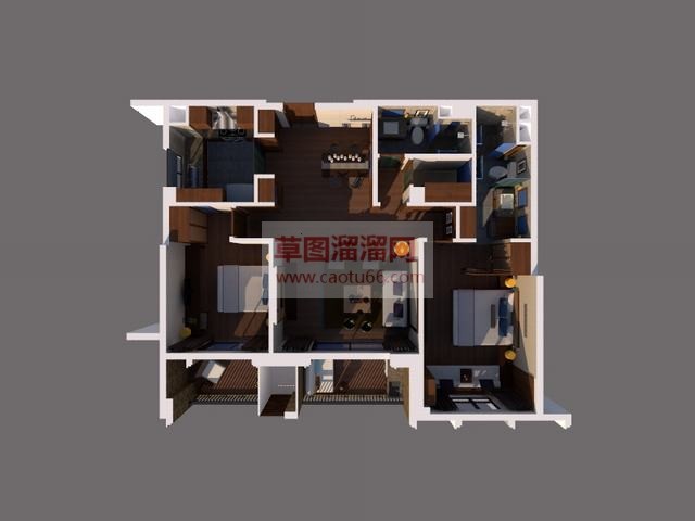 偏中式大户型室内SU模型