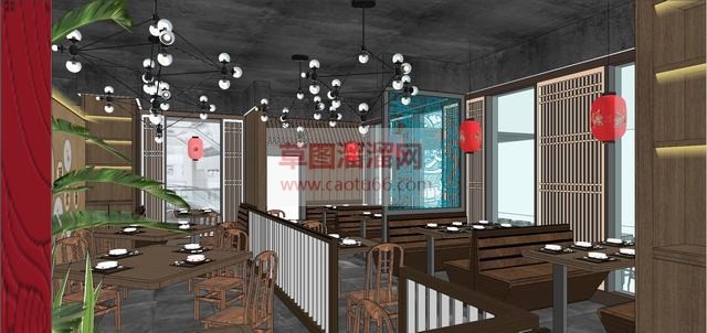 中式面馆餐厅SU模型